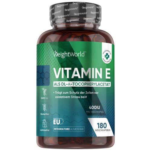 Vitamin E Softgels - Hochdosiert 400 IU 180 Stk. - Natürliches alphatocopherol - Antioxidantien vitamin für haut und haare