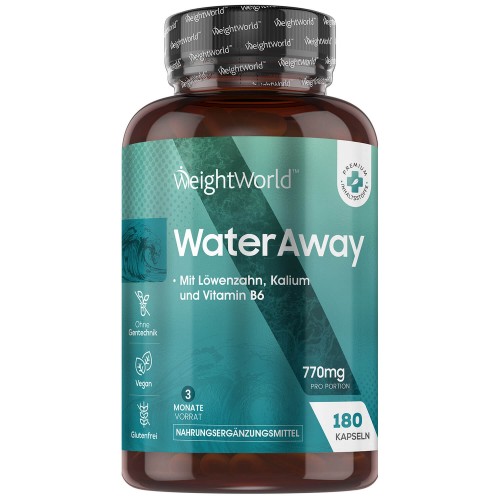 Water Away - 180 Diuretika Kapseln - 3-Monats Vorrat an Entwässerungstabletten - Wassertabletten zur Reduzierung von überschüssigem Wasser im Körper