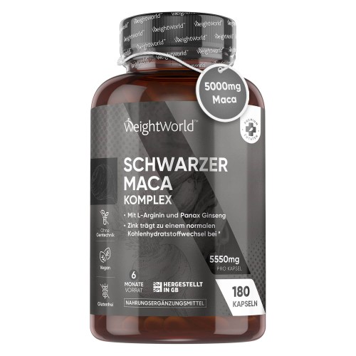 Schwarzer Maca Komplex -  5550 mg - 180 Kapseln- Natürliches Energetisierendes Nahrungsergänzungsmittel