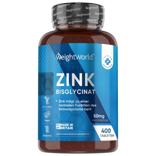 Zink 50mg Tabletten - 400 St. als Jahresvorrat - Hochwertige Zink Kapseln für ein gesteigertes Wohlbefinden