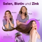 Das Biotin Komplex mit Keratin, Selen, Zink unterstützt die Haare, Haut und Nägel.