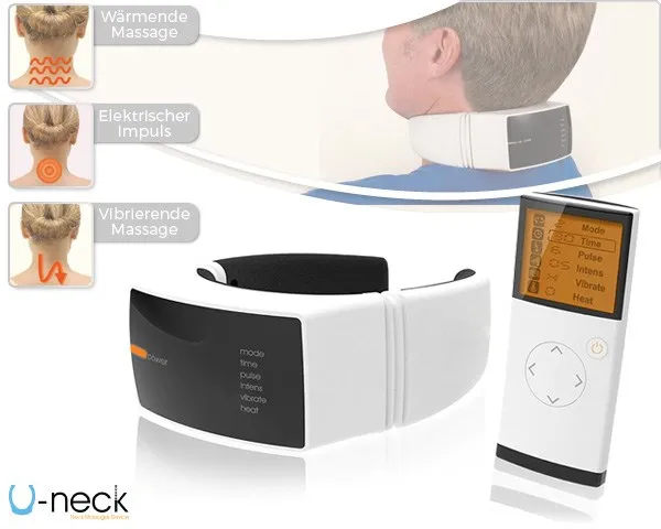 U-neck Lite und Bediengerät in einer Infografik, die die Funktonen erklärt U-neck Lite und Bediengerät in einer Infografik, die die Funktonen erklärt